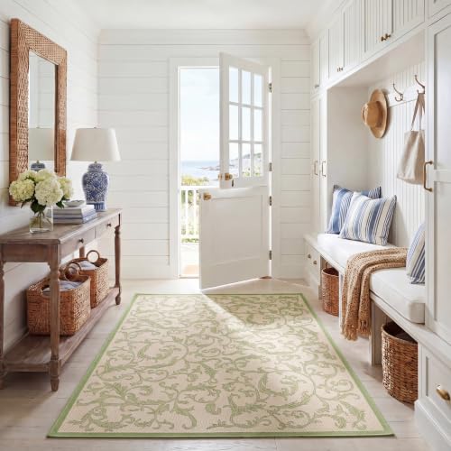 SAFAVIEH Washable Rug Outdoor Courtyard Collection - 4' x 5'7", Natural & Olive, Non-Shedding & Easy Cleaning, Ideal for Patio, Backyard, Mudroom (CY2653-1E01)
