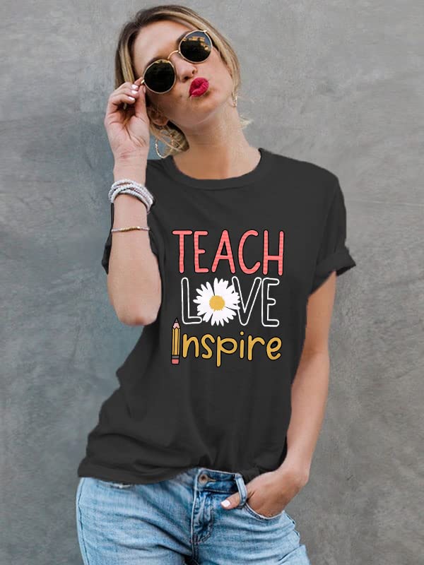 Teacher Shirts for Women Funny Teach Printed Graphic Tshirt Teachers Gift Short Sleeve Tops Tee2