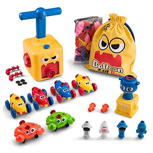 KIDDEO Balloon Launcher Toy Set. 71pcs - Monster Face Pump, 50 Balloons, Rocket Launcher Pad, 12 STEM Toys, incl 4 Balloon Powered Car Toys, 2 Spaceship Toy, 2 Astronaut Figure and More. For Kids 3+
