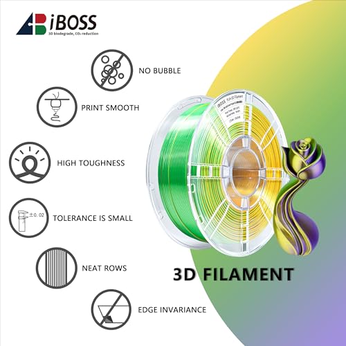 Image of iBOSS Silk Tri-Color Filament, Gold Green Purple Silk PLA+ Filament 1.75mm + /- 0.02mm, PLA Plus 3D Printer Silk Filament Color Change 1kg(2.2lbs) Spool, Fit for Most FDM 3D Printers