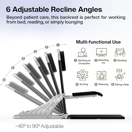 Image of FOVERA Adjustable Hospital Back Support for Bed - Foldable Recliner Chair with Armrest for Patients | 6-Position Backrest for Sleeping, Reading & Recovery | Large Size, Portable & Multifunctional