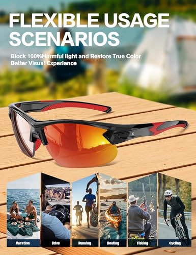 Image of BIRCEN Mens Polarized Sunglasses for Sports: TR90 Lightweight Sun Glasses Wrap Around Shades for Fishing Driving Cycling