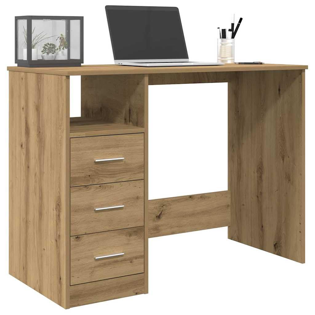 Scrivania in rovere Artisan, 102 x 50 x 76 cm, con 3 cassetti, moderna scrivania da ufficio per casa e studenti, ideale per computer, tavolo da lavoro compatto con spazio