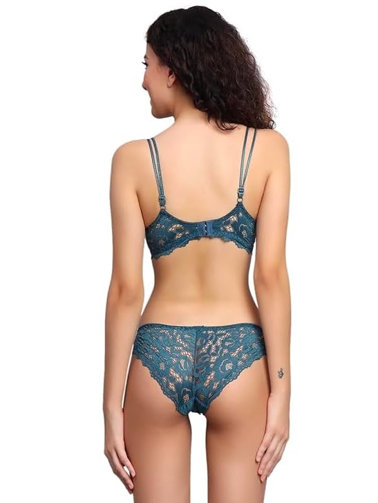 Image of Foxline Women's Lace Push Up Underwired Solid Lingerie Set