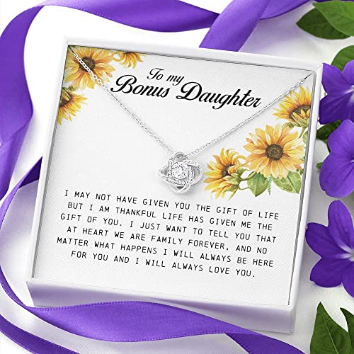 To My Bonus Daughter, Love Knot Necklace, Stepdaughter Gifts From Stepmom, Adopted Daughter Necklace From Unbiological Mom, Step Daughter Gifts From Stepmom, To My Stepdaughter Necklace Jewelry On Birthday, Gift for Her2