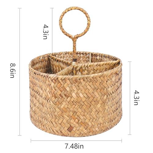 Yifanzhibian Cutlery Holder, Hand-Woven Seagrass Utensil Caddy, Silverware Caddy Spoon Holder, Utensil Organizer For Countertop, Flatware Caddy With Handle thumb #1