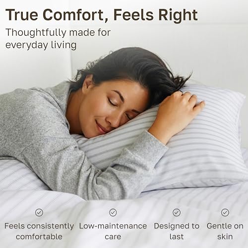 Image of California Design Den King Size Sheet Set - 100% Cotton, 600 Thread Count, Deep Pocket King Sheets, Premium-Feel Bedding with Sateen Weave - Ticking Stripe Pattern