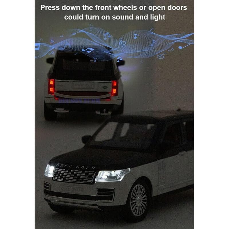 Image of PINQUE Kids New Car 1:24 Refender Diecast Alloy Metal Pull Back Car with Openable Doors Music Sound and Light Vehicle Toy Car for Boys (White)