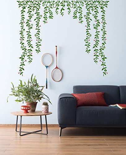 Image of Dreamkraft Green Falling with Pretty Flowers Wall Sticker (Multicolor PVC Vinyl 100 x 82cm)-Self-Adhesive