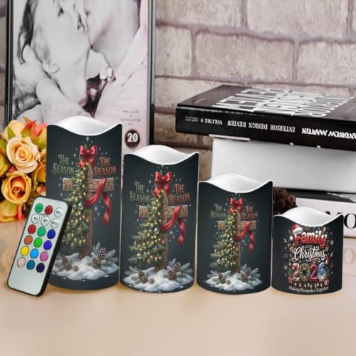 Image of Christmas Cross Flameless Candles Set of 4 | Xmas Flameless Candles with Remote Control, Flickering LED Candles with Timer for host gift, Living Room decor