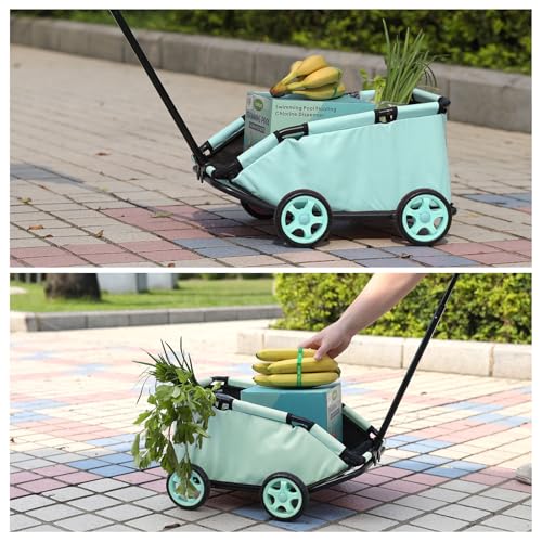 Mini-Hundewagen für Mini-Haustiere, Faltbarer multifunktionaler Einkaufswagen mit ausziehbarem Ziehgriff Im Freien, Wagon eingebautem Kissen und Sicherheitsseil mit Aufbewahrungstasche (Blaugrün)