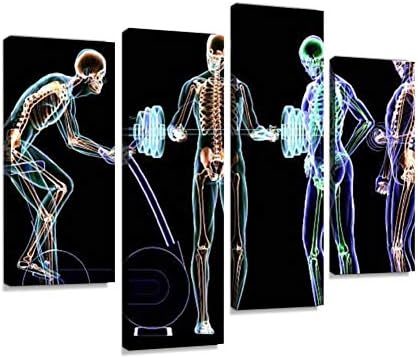 Canvas Wall Art Painting Pictures X Ray Fitness Center Modern Artwork Framed Posters for Living Room Ready to Hang Home Decor 4PANEL