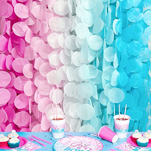 Image of 205 Ft Ombre Pink and Blue Party Decorations Big Circle Dot Backdrop Garland Tissue Paper Polka Dot Hanging Curtain Streamer for He or She Boy or Girl Party Birthday Wedding Party Supplies