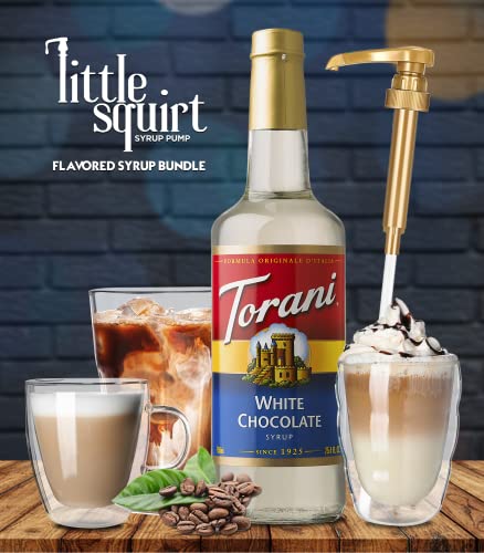 Torani White Chocolate Syrup With Little Squirt Syrup Pump, Glass Bottle 25.4 Ounces #TOP1