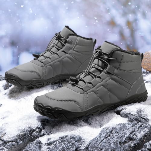 Image of Hike Winter Footwear Barefoot Boots Mens Womens, Waterproof Winter Snow Boots, Warm Ankle Booties, Wide Toe Barefoot Hiking Boots, Non-Slip Zero Drop Sole Hike Shoes for Hiking Walking Outdoor