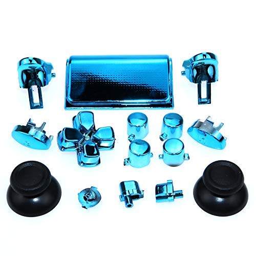 Chrome Full Sets Buttons Dpad R1 R2 L1 L2 Button Thumbstick Cap for Playstation 4 Pro PS4 Pro JDM-040 JDS 040 CUH-ZCT2 Controller (Chrome Blue)
