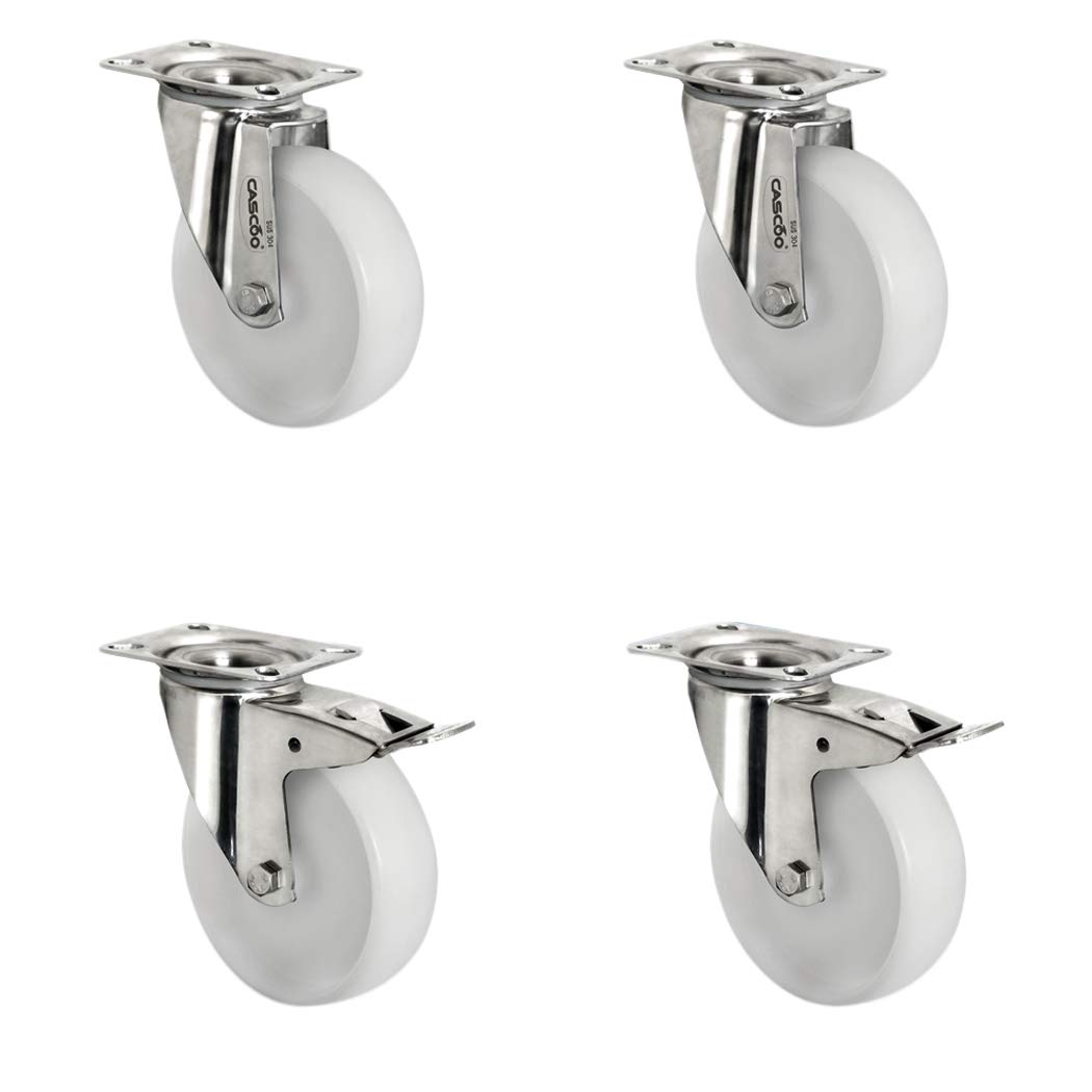 Setsiti125N0N0L0N Set Di Rotelle Con 2 Ruote Girevoli, 2 Con Bloccaggio, In Poliammide, Acciaio Inox, Diametro 125 Mm, In Acciaio Inox, Portata 600 Kg (4 Pezzi)