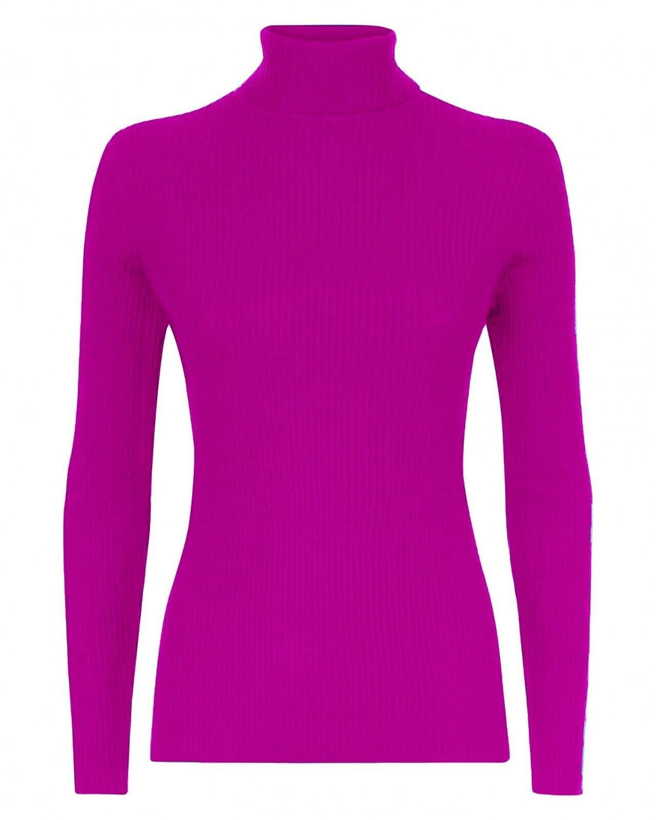 GUBA Womens Polo Neck TOP Ribbed Ladies ROLL Turtle HIGH Neck Jumper Long Sleeve Cerise