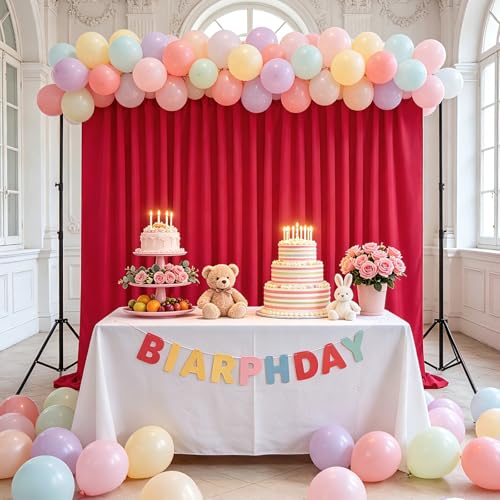 Image of Red Backdrop Curtains 2 Panels 5ft x 8ft Polyester Photo Backdrop Drapes for Wedding Christmas Party Decorations