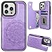 MMHUO for iPhone 14 Pro Case with Card Holder, Flower Magnetic Back Flip Case for iPhone 14 Pro Wallet Case for Women, Protective Case Phone Case for iPhone 14 Pro,Purple