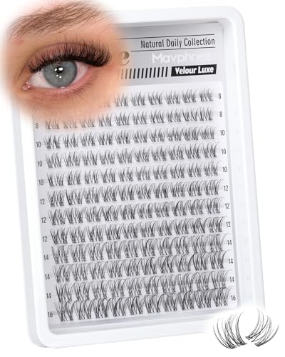 Natural Lash Clusters Clear Band Eyelash Clusters Venus Cluster Lashes Extensions Wispy Cluster Eyelash Extensions Easy Individual Lashes for No Makeup Makeup Daily Wear (Velure 8-16MM CC-Curly)