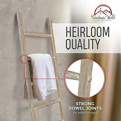 Blanket Ladder Wood Quilt Rack |5 ft Decorative Wooden Ladder | Rustic Ladder Decor for Living Room, Perfect Blanket Ladder Rack Stand & Holder, Ideal for Blankets, Throws, Quilts