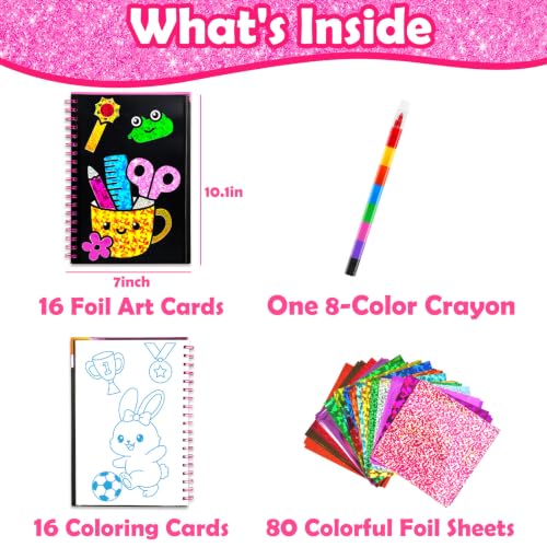 Image of FUNNYB&G Foil Art Craft Kit for Girls 4-10 Years Old: Mess-Free & No-Glue, Create 16 Back to School Pictures - Perfect Travel Toy & Birthday Gift for Kids (Back to School)