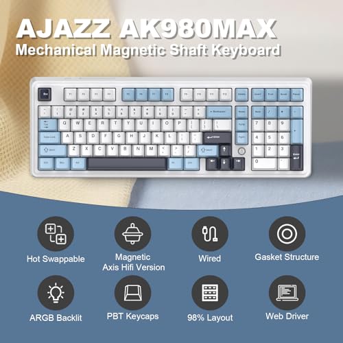 Image of Ajazz AK980MAX Wired Magnetic Axis Mechanical Keyboard, 98% Hot-Swappable Custom Keyboard with RGB Backlighting, Pre-Lubricated Switches, PBT Keycaps, Suitable for MAC /Win /Visa /PC