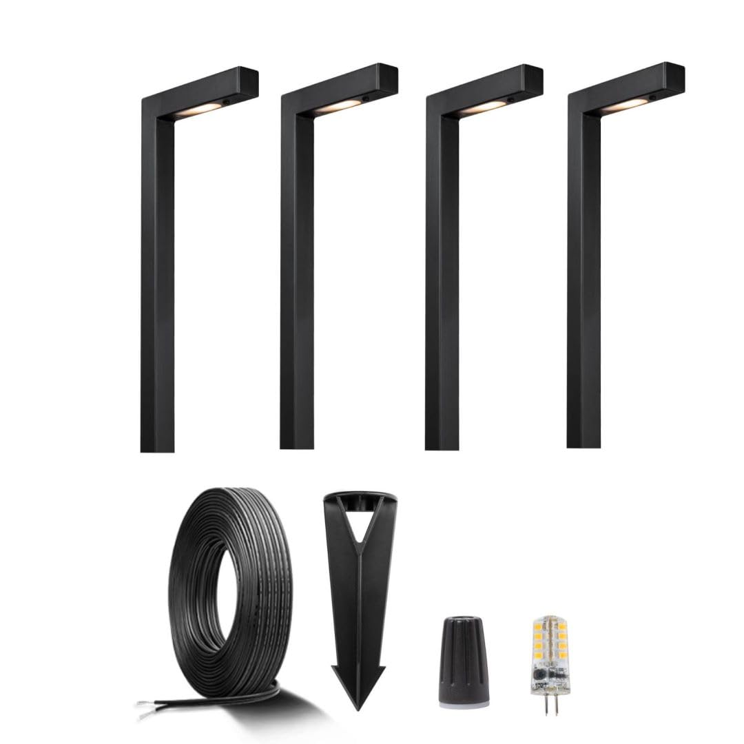 Gardenreet 12V Brass Landscape Black Path Lighting Kit (4 Pack Path Lights)