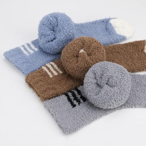 QKURT 5 Pairs Slipper Socks, Fluffy Socks Thermal Soft Socks Winter Cozy Bed Fleece Socks Fuzzy Sleep Socks Warm Socks for Boys Men Adult