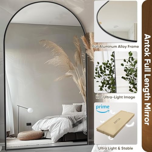Image of Antok 72 inch x44 inch Arched Full Length Floor Mirror, Black Aluminum Frame, Free Standing /Wall Mount /Leaning for Bedroom, Living Room, Dressing Room