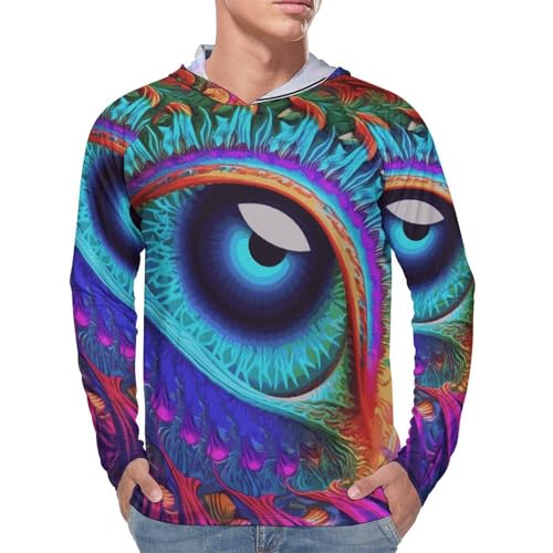 Men's Sun Shirts UPF 50+ Rash Guard Long Sleeve Sun Protection Hoodie Psychedelic Eyes Lightweight Shirt L White4
