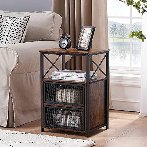 Image of VECELO Nightstand Set of 2, End Table with Flip Drawer, Modern Night Stand for Bedroom,Living Room, Office, Easy Assembly, Classic Brown