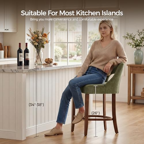 Image of UVV Bar Stools Set of 6, Upholstered Counter Height Bar Stools, Modern Counter Stools with Wood Legs for Kitchen Island Dining Room Bar, Green