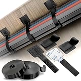 Cable Management Kit – 40 Self-Adhesive Hook & Loop Cable Ties with 2 Extension Straps, Strong Adhesive Cord Organizer for Desk, Wall, Home & Office – Adjustable Wire Holders (Black)