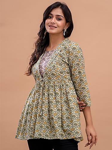 Image of feranoid Women's Cotton Floral Printed Short Kurti Tunic Top