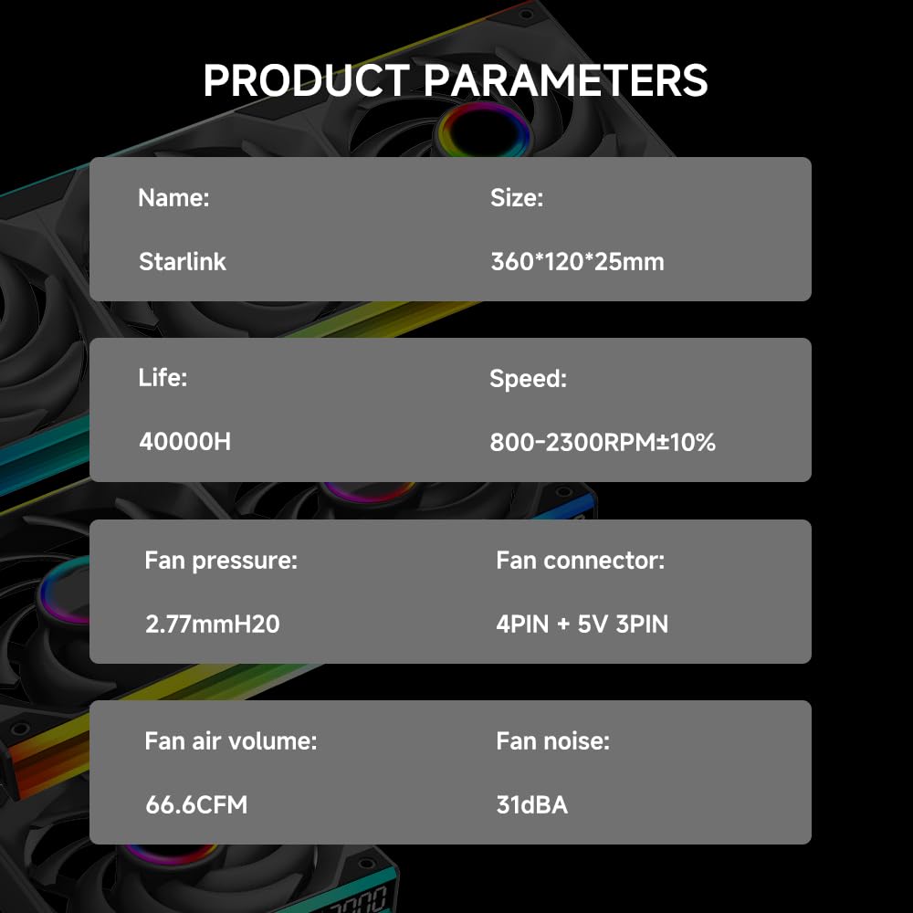 SL360 ARGB PC Case Fan - Integrated -Type Infinity Mirror Design with 3 x 120mm ARGB&PWM Fans, No Software Required RPM Display, Suitable for Computer Case（Black）