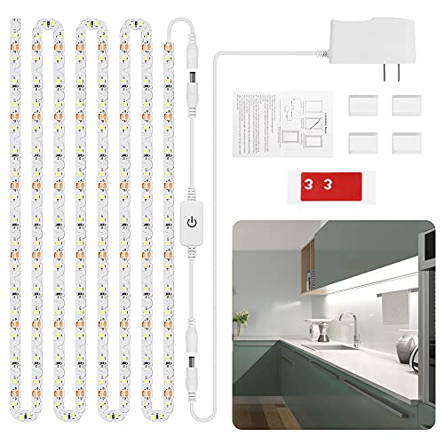 13Ft Flexible White LED Strip Lights, Led Under Cabinet Lighting Kit, Tape Lights for Kitchen Cabinets Closet Shelf Desk, Easy to Fold Corners, 6000K Dimmable Under-Counter Light Fixture
