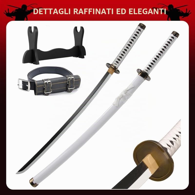 Anime Ninja Spada di bambù Katana Guerriero Arma–40pollici(104 cm),con Cintura e Supporto,per Halloween,Festa a Tema Carnevale Festa in Maschera Cosplay