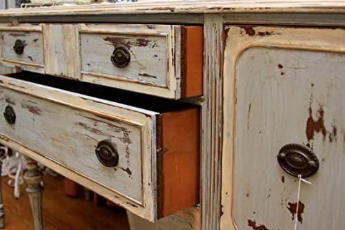 Antique Mahogany Buffet Server in Swedish Blue Distressed Beach Cottage Coastal Chic