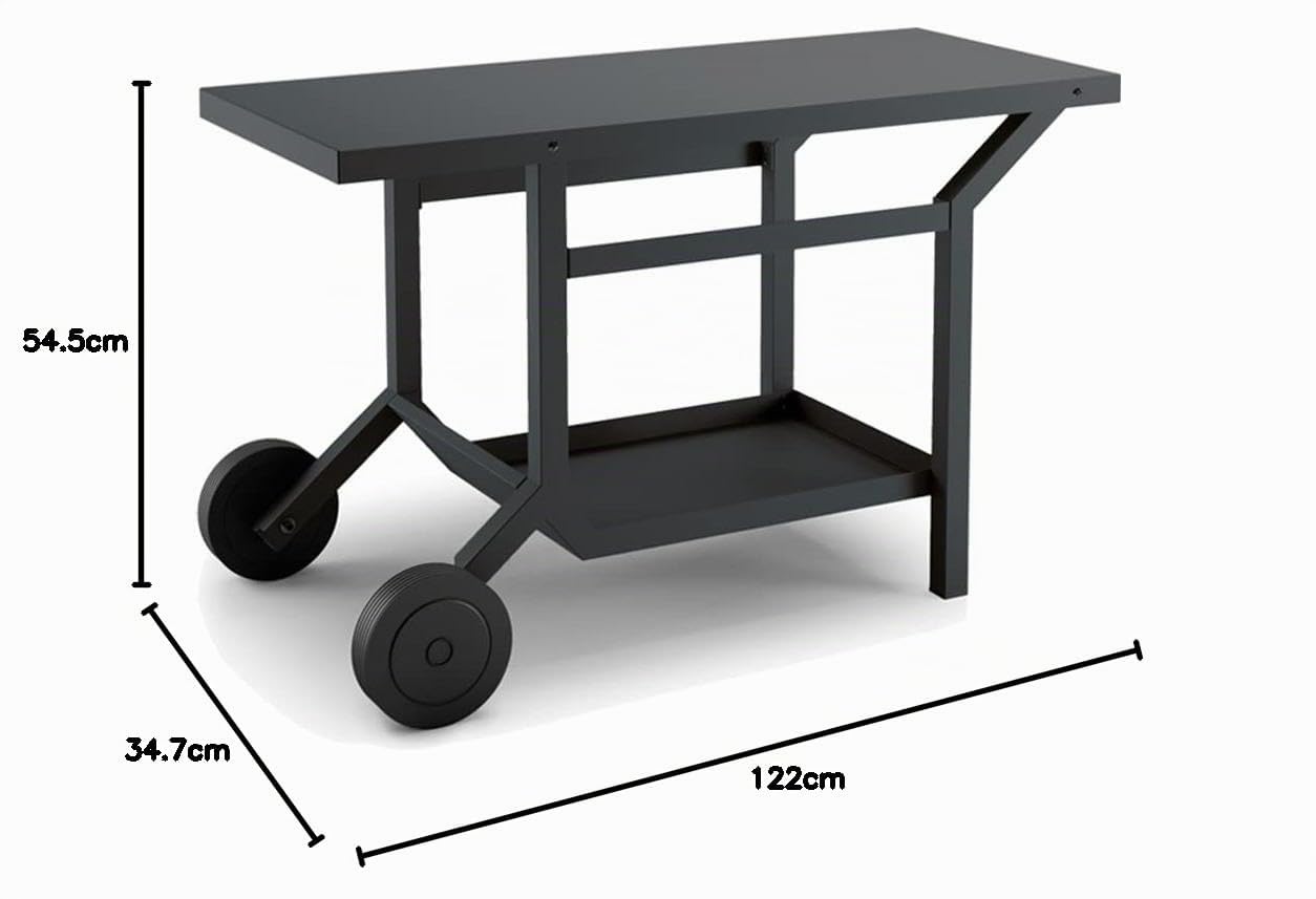 Forge Adour – Table Roulante Plancha Acier Noir, 2 Grandes Roues, Plan de Travail 50 kg, Compatible Toutes Planchas 45, 60 et 75 cm, Garantie 2 Ans