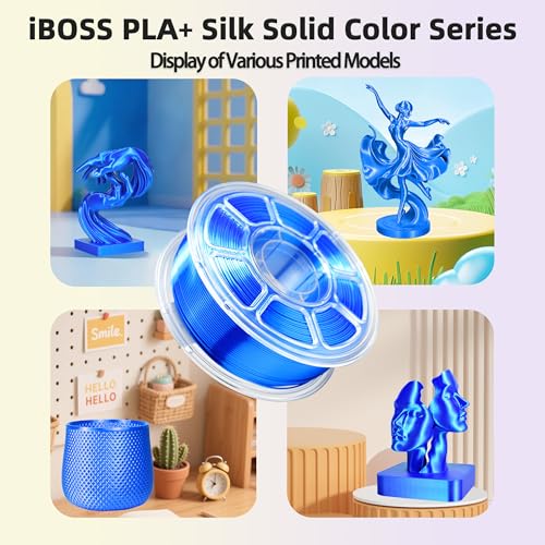 Image of iBOSS Silk PLA Plus Filament 1.75mm Blue 1KG, Shiny Silk 3D Printer Filament Dimensional Accuracy + /- 0.02mm, 1kg Spool(2.2lbs) 3D Printing Filament Fits for Most FDM 3D Printers