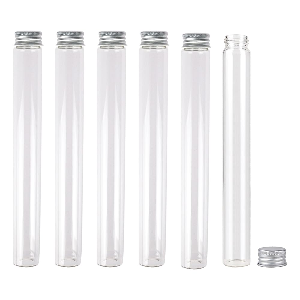6 Pièces 90ml de Fiole en Verre Transparente de avec Couvercle en Aluminium, Tube a Essai Verre, Etc, Approprié à La Décoration de Laboratoires Scientifiques (6,90ml)