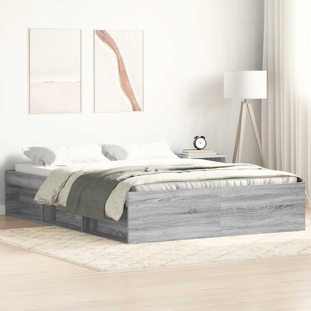 VidaXL Bedframe Zonder Matras Metaal Gerookt Eikenkl 150x200 Cm 763651243