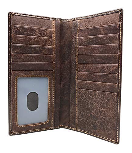 Western Genuine Leather Tooled Laser Cut Basketweave Men's Long Bifold Wallet in 8 colors (Coffee/Beige)2