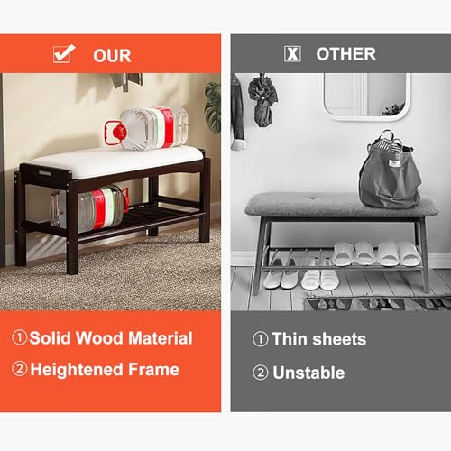 Banc à chaussures en bois marron avec coussin pour entrée compacte - 4