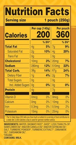 Image of Tasty Bite Organic Turmeric Rice, 8.8 Ounce, Pack of 6, Ready to Eat, Microwavable, Vegetarian, Gluten-Free