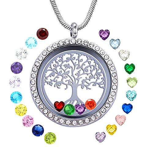 GOKING Family Tree of Life Floating Locket, Grandmother Necklace...