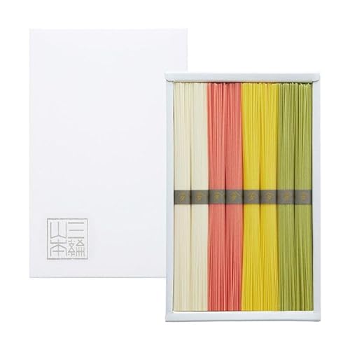 三輪山本 贈答用 色鮮やかな3色の手延べそうめん 華三彩 400g(白・梅・柚子・抹茶 各50g×2束) (HNS-A)