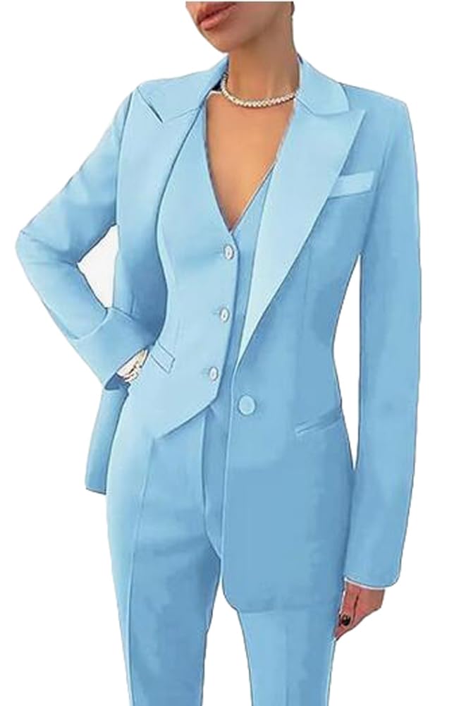 Womens 3 Piece Office Work Suit Blazer Vest Pants Business Outfits Pants Suit Set Prom Party Suit